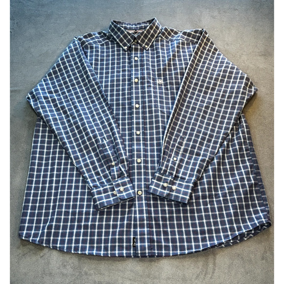 Ariat Pro Series Fitted Stretch Button Down Shirt Mens Blue Plaid XL Western - Picture 1 of 9